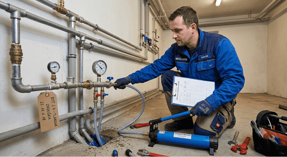 Technik kontroluje stav stoupaček | Pohotovost-vodaodpady.cz